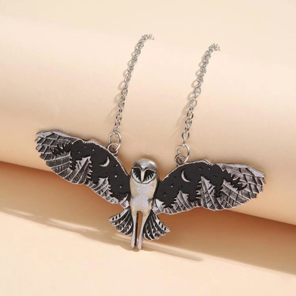 Kathrono Jewelry - 🦉 Awesome Rustic Look Open Winged Owl Bird Night Mountain Scene Wing Necklace